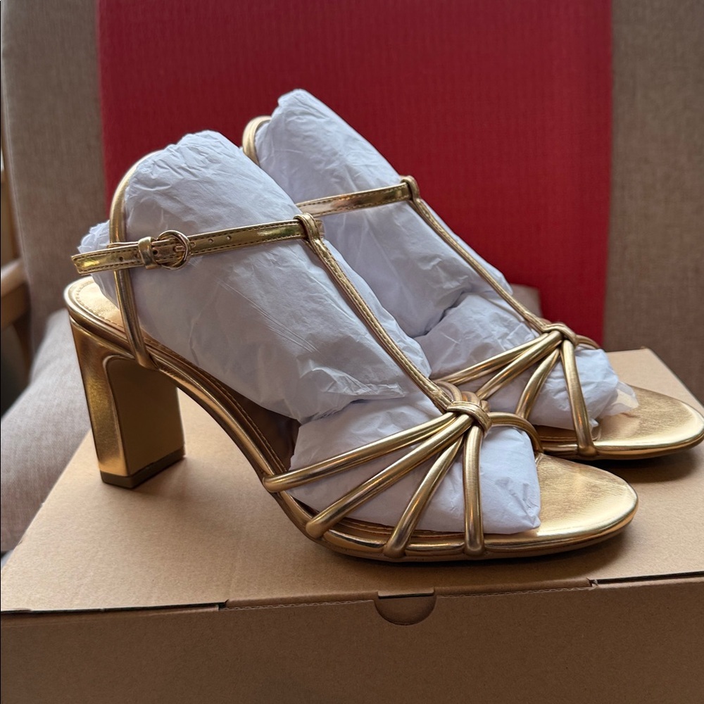 NWT! MSRP $148 J.Crew Elegant Gold Strappy Heels - Picture 2 of 7